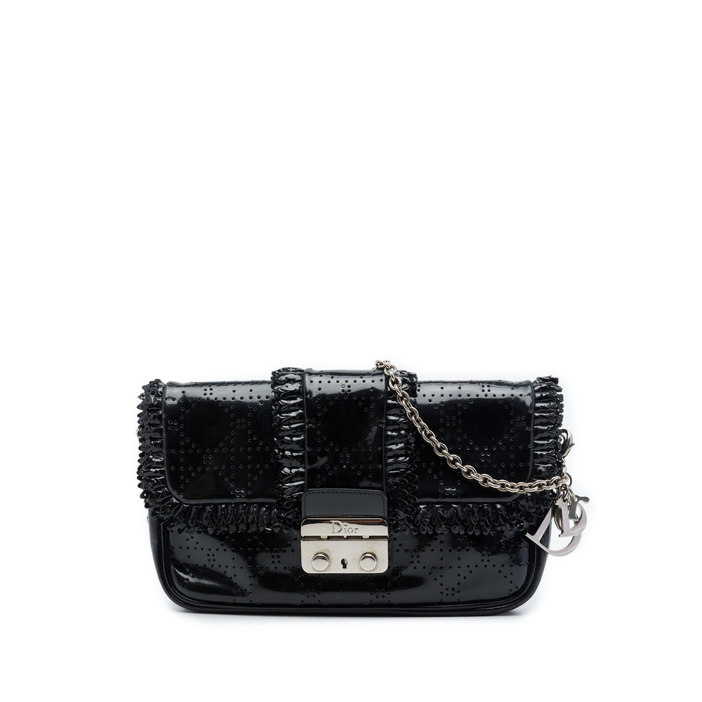Pre-Loved Dior Perforated Patent Cannage New Lock Ruffle Pouch Crossbody